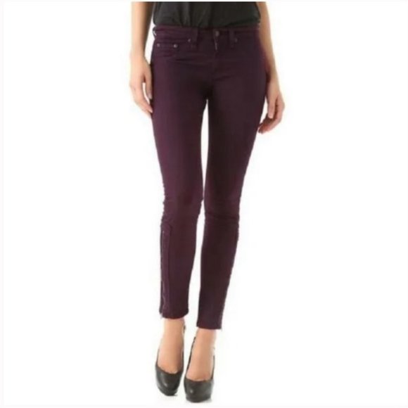 Rag & Bone Burgundy Devi Ankle Zip Skinny Jean Size 25 - Picture 1 of 13
